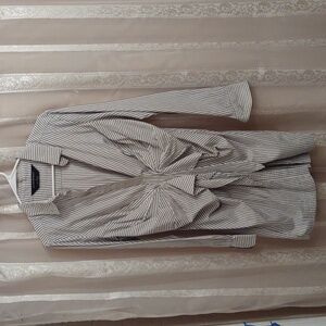 Norma Kamali Womens Medium Gray White Striped Tie Front Long Sleeves Shirt Dress